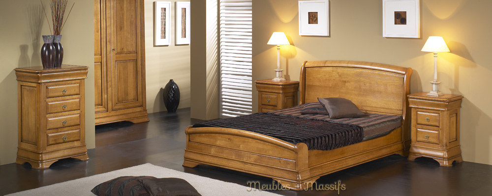 meubles bois massif - chambre style Louis Philippe lit, armoire commode
