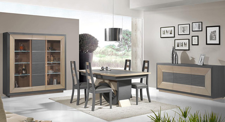 meuble en bois massif - table chaises enfilade et vitrine style contemporain et moderne